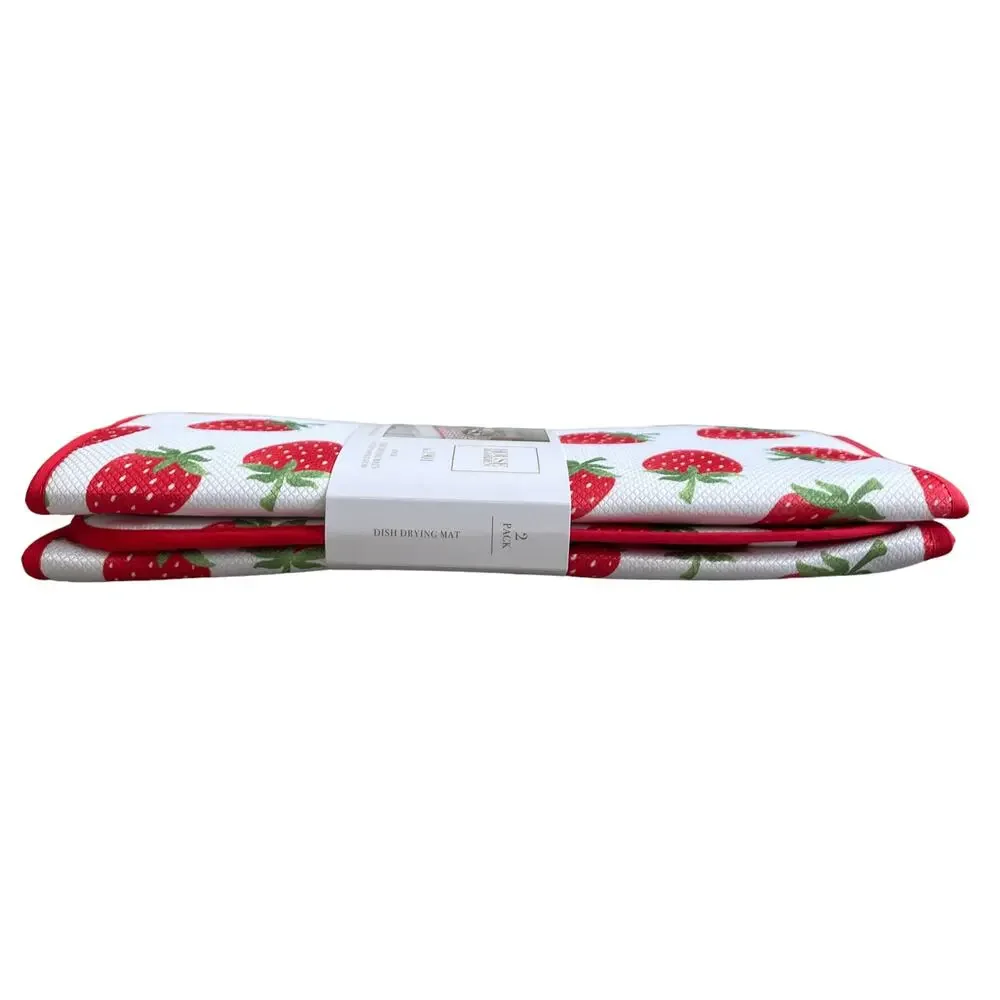 HOUSE & GARDEN Strawberry Dish Drying Mats Red & White 16x22 Set of 2 NEW